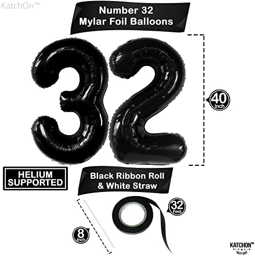 גדול, 32 בלון מספרים שחור - 40 אינץ, 32 יום הולדת קישוטים לגברים | שחור מספר 32 בלונים | 32 יום הולדת בלונים, 32 יום הולדת קישוטים לנשים | 32 שחור בלון מספר, 32 שנה דקור